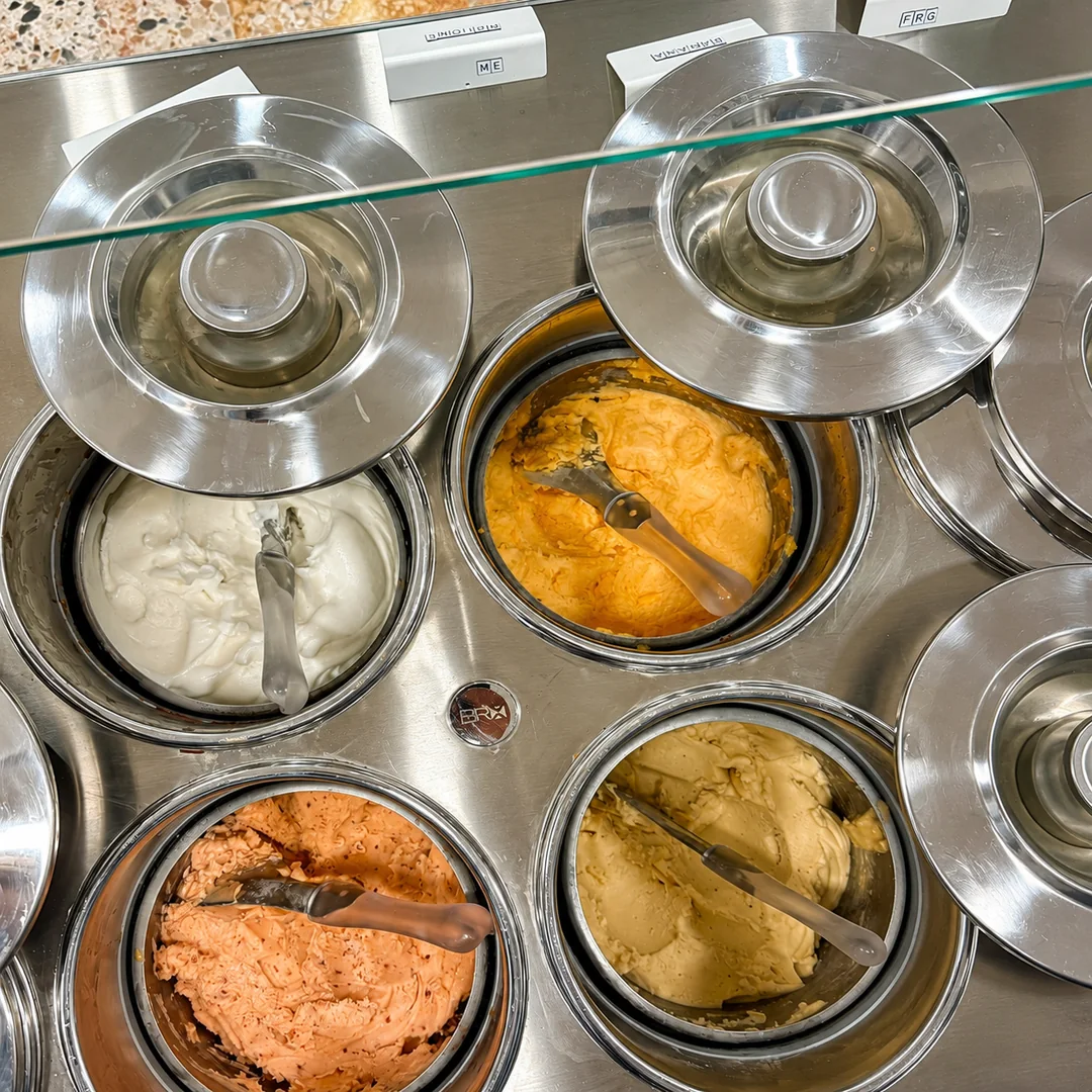 I gusti Santo Gelato nei pozzetti d'acciaio