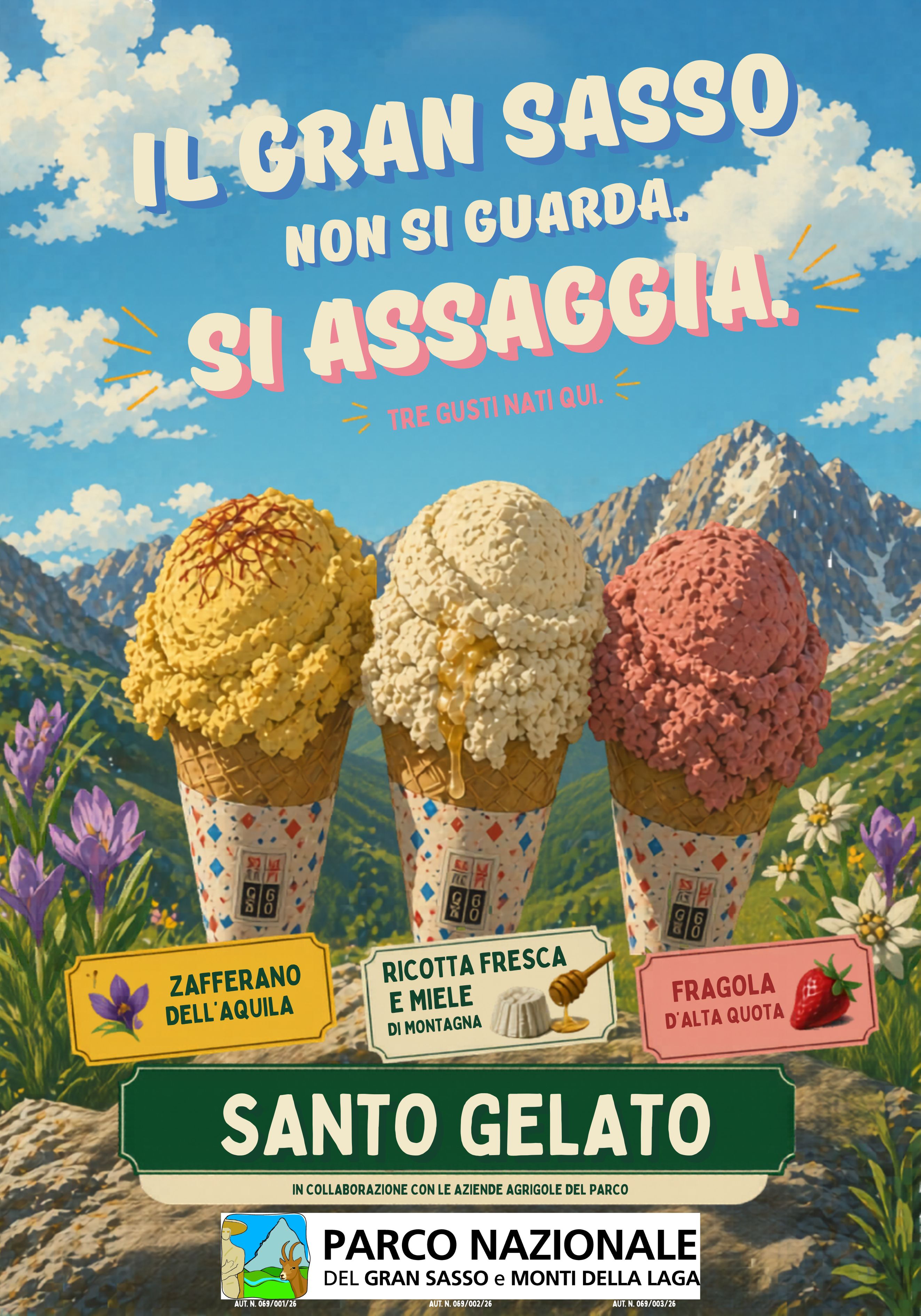 Manifesto Santo Gelato in collaborazione con il Parco Nazionale del Gran Sasso e Monti della Laga
